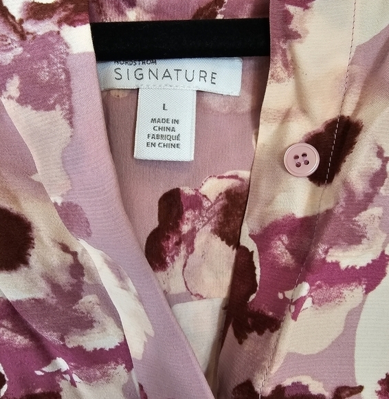 NORDSTROM Signature size Large floral pinks mauve long sleeved button-down NWT - Picture 3 of 10